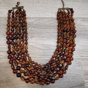 Multi-strand cognac beaded necklace